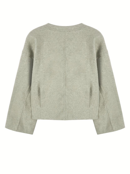 Sixsr Solid Zipper Front Simple Jacket, Casual Long Sleeve Outwear For Fall & Winter, Women's Clothing