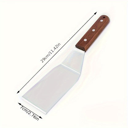 Stainless Steel Bakeware Set with Wooden Handle, Mirror Polished, Smooth Edge, Easy to Clean - Durable Kitchen Tools for Baking, Grilling, Stirring - Metal Utensil Set Ideal for Christmas, Halloween, Thanksgiving