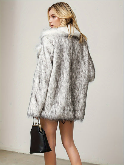 Sixsr Faux Fur Open Front Coat, Elegant Thermal Long Sleeve Coat For Fall & Winter, Women's Clothing