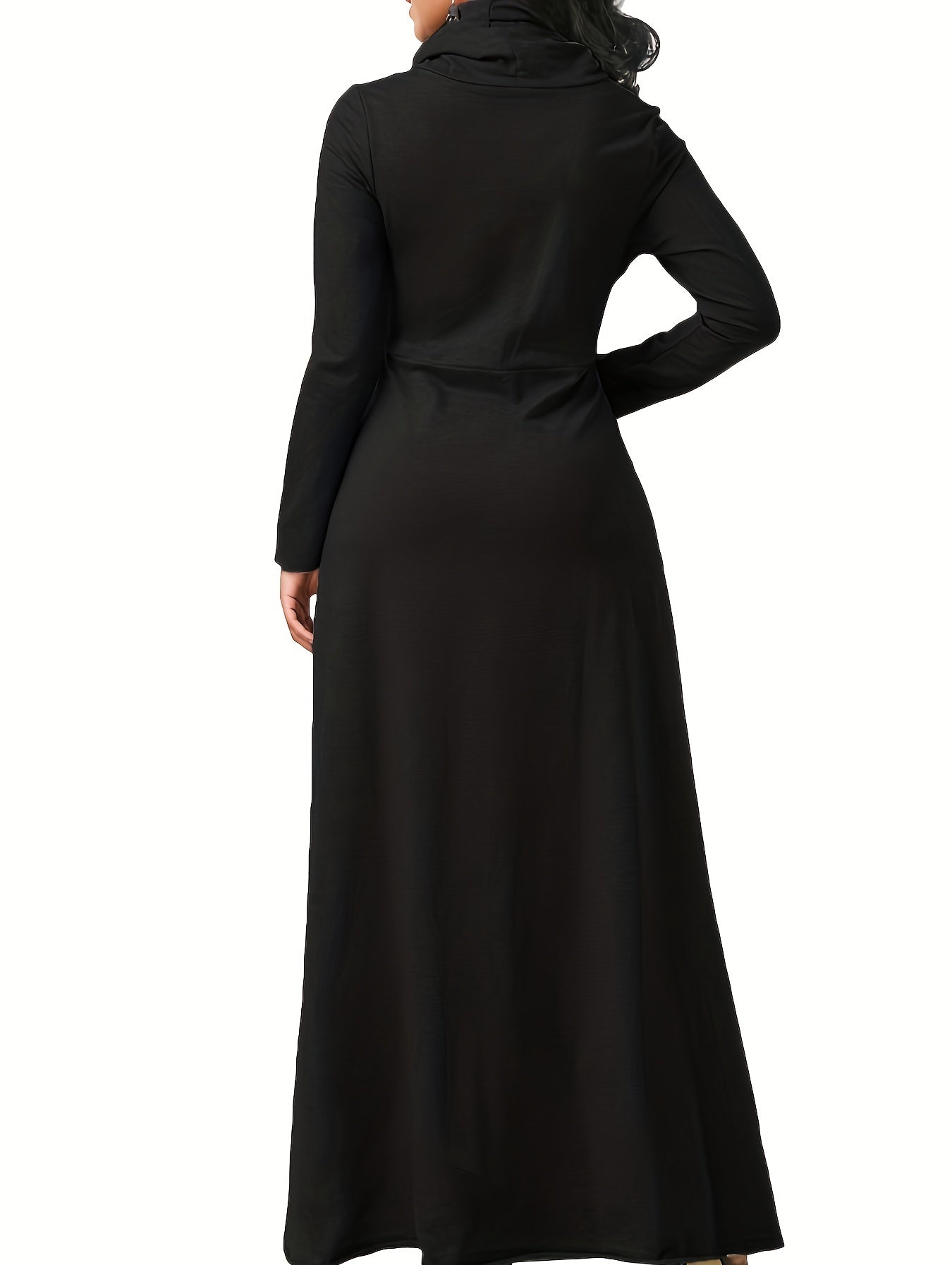 Sixsr Pile Collar Pocket Front Dress, Elegant Long Sleeve Maxi Dress, Women's Clothing