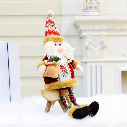 3 Pieces Christmas Sitting Santa Claus Snowman Reindeer Christmas Ornament Long Legs Table Fireplace Decor Home Decoration Christmas Figurines Plush