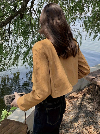 Sixsr Solid Color Button Front Jacket, Chic Long Sleeve Cardigan, Women's Clothing