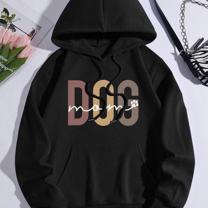 Sixsr Plus Size Casual Sweatshirt, Women's Plus Art Letter Print Long Sleeve Drawstring Hoodie With Pockets