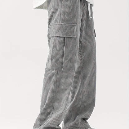 Sixsr Corduroy Multi Flap Pockets Men's Straight Leg Cargo Pants, Loose Baggy Pant Casual Outdoor Pants, Men's Work Pants For Hiking Fishing Angling