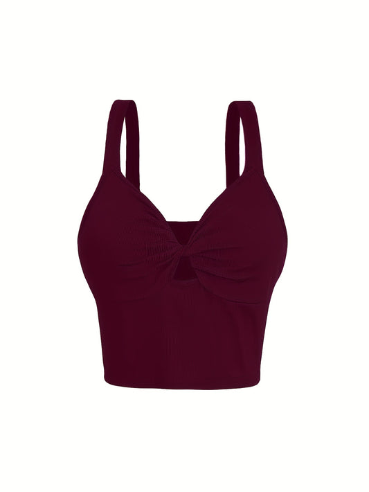 Sixsr Plus Size Casual Cami Top, Women's Plus Solid Ribbed Twist Front V Neck Slight Stretch Cami Top