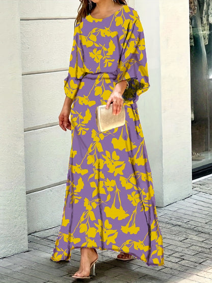 two-piece Geometric Print Maxi Skirt & Loose Long Sleeve Top Set for Women - Perfect for Spring & Fall Outfits