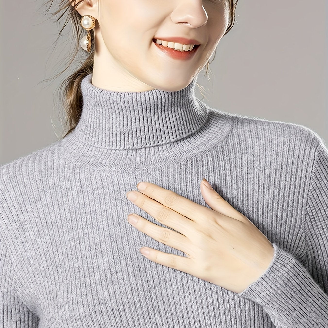 Sixsr Solid Turtle Neck Knitted Top, Casual Long Sleeve Slim Basic Versatile Sweater, Women's Clothing