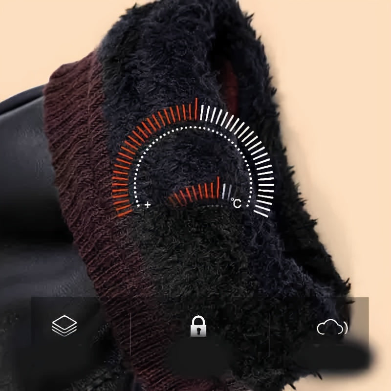 Men'S Winter Touchscreen Gloves, Warm Fleece Lining, Windproof, Enhanced Grip, Suitable for Riding & Driving, Machine Washable, PU Fabric, Button Closure - Ski Gloves for Men