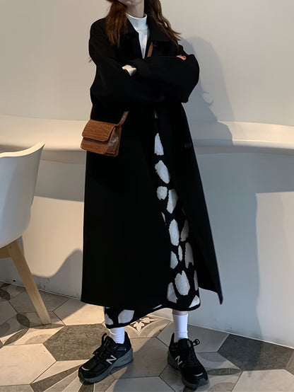 Sixsr Solid Double Breasted Pockets Overcoat, Versatile Long Sleeve Winter Warm Outwear For Fall & Winter, Women's Clothing