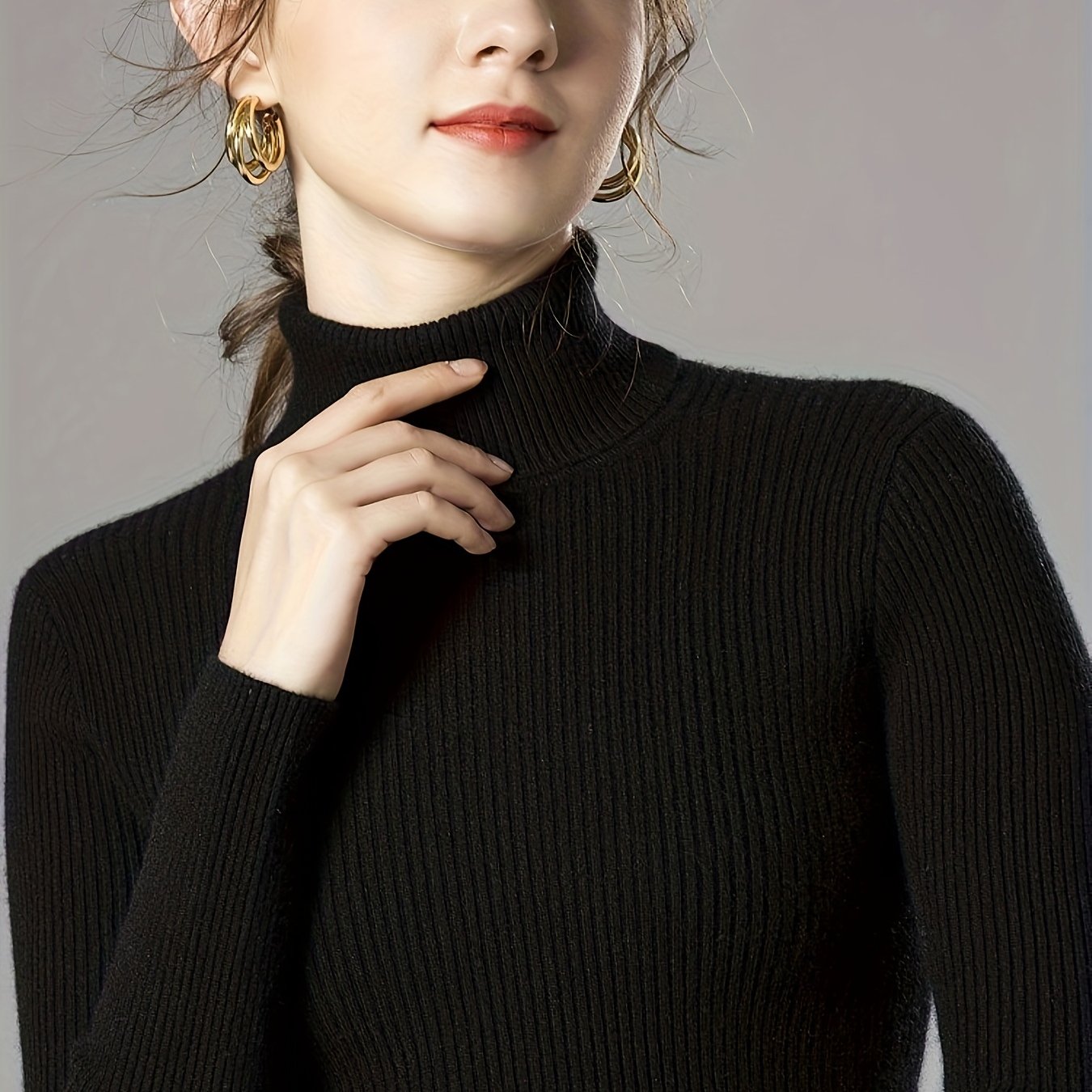 Sixsr Solid Turtle Neck Knitted Top, Casual Long Sleeve Slim Basic Versatile Sweater, Women's Clothing