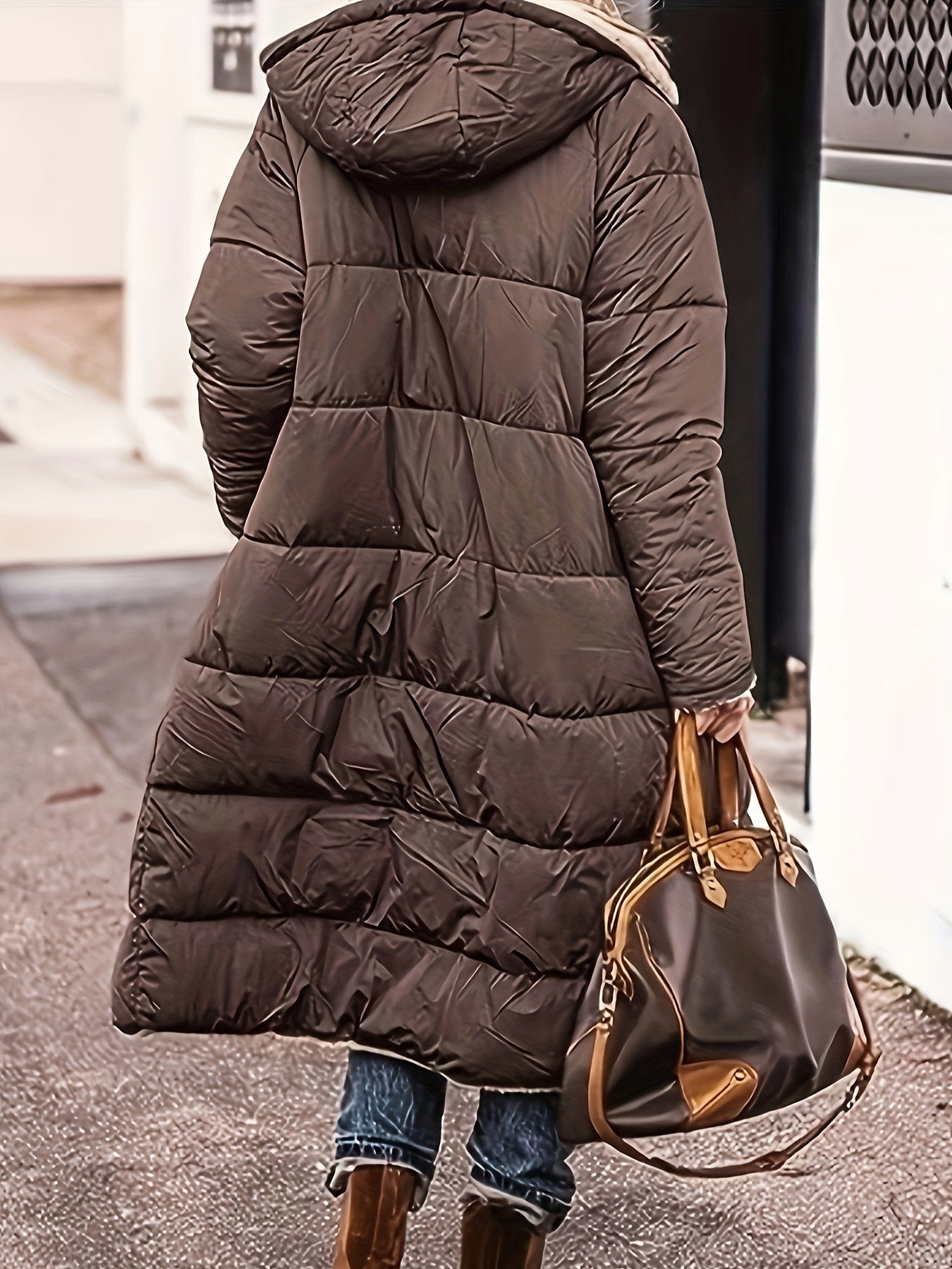 Sixsr Plus Size Casual Coat, Women's Plus Solid Quilted Teddy Fleece Double-sided Long Sleeve Zip Up Hooded Longline Coat With Pockets