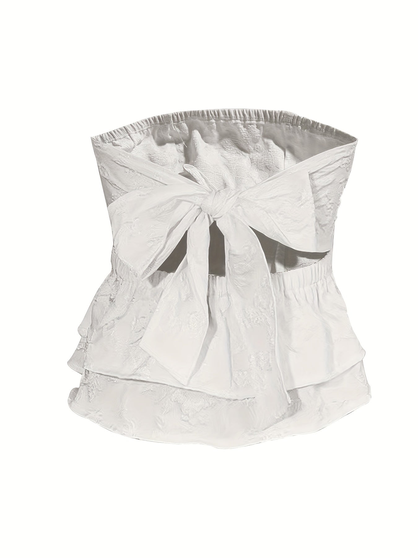 Solid Layered Hem Tube Top, Versatile Tie Back Strapless Top, Women's Clothing