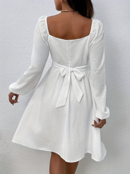 Sixsr Ruched Backless Dress, Elegant Long Sleeve Solid Dress, Women's Clothing