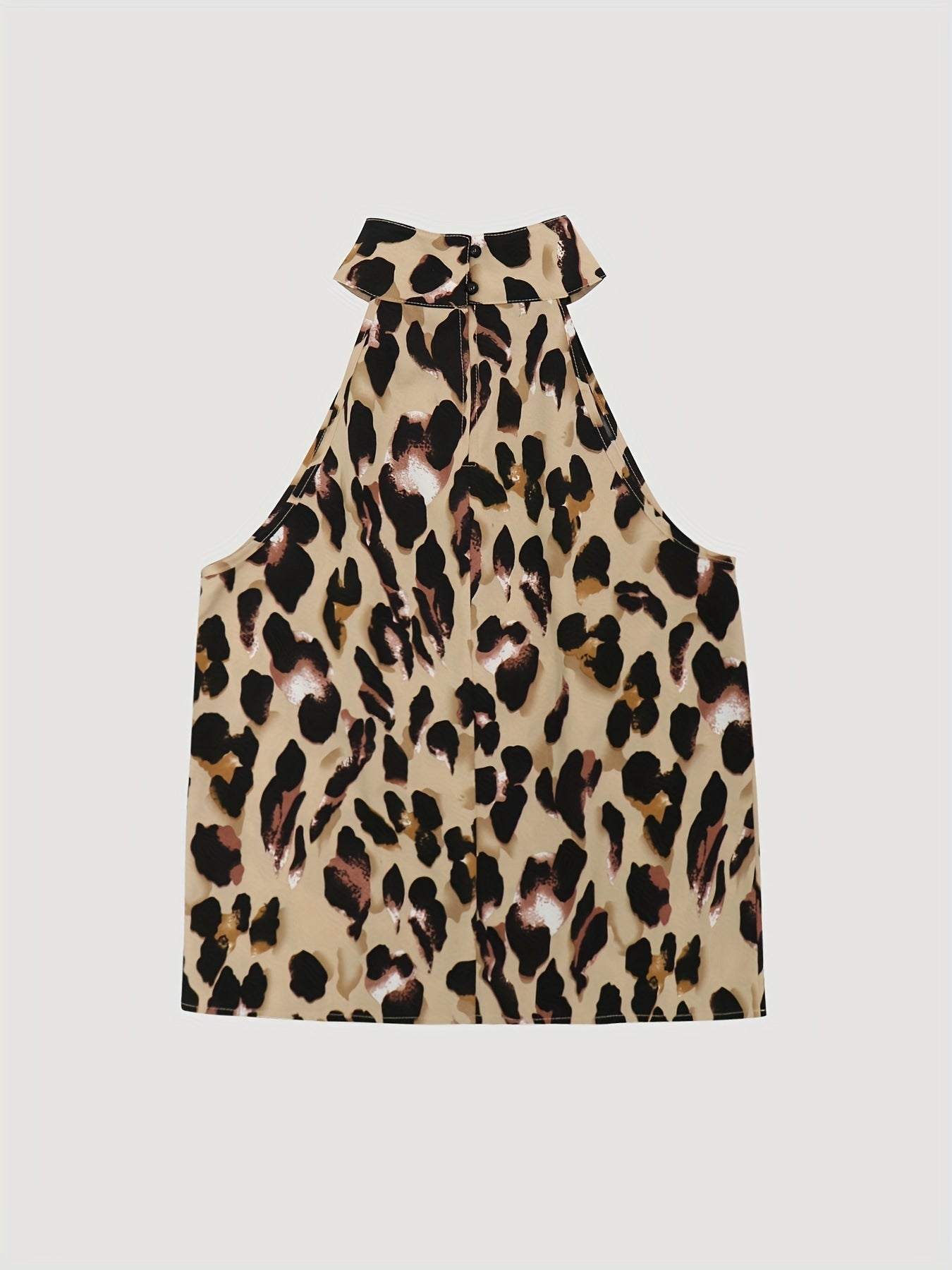 Leopard Print High Neck Blouse, Sexy Sleeveless Ruched Blouse, Women's Clothing