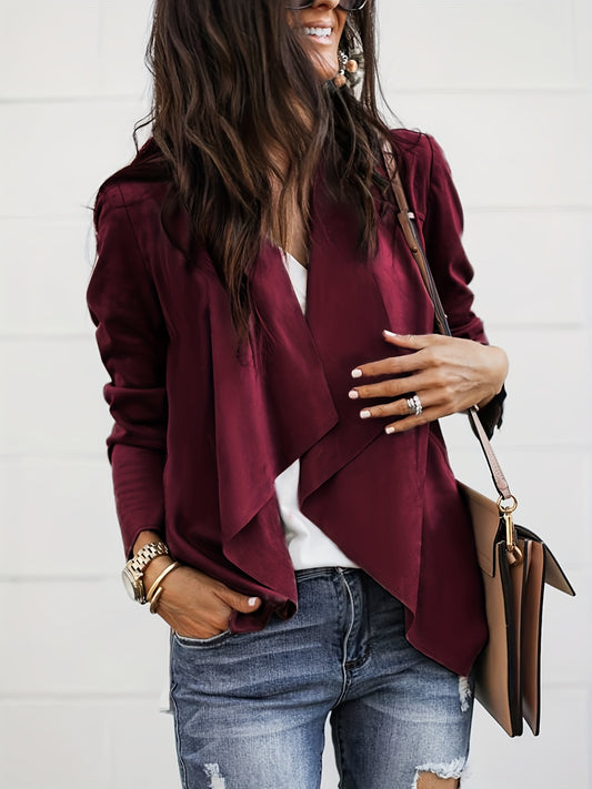 Sixsr Solid Open Front Coat, Elegant Long Sleeve Work Office Outerwear, Women's Clothing