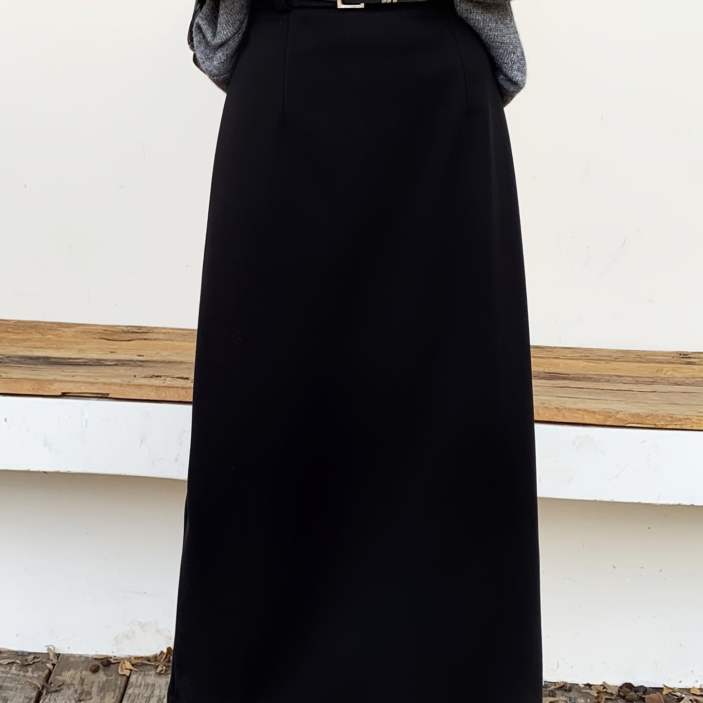 Sixsr Solid High Waist Slim Skirt, Casual Split Back A Line Maxi Skirt, Women's Clothing