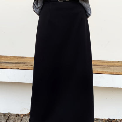 Sixsr Solid High Waist Slim Skirt, Casual Split Back A Line Maxi Skirt, Women's Clothing