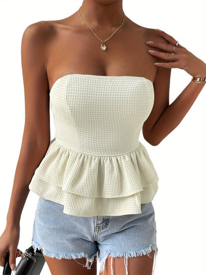Sixsr  Layered Hem Solid Top, Elegant Sleeveless Top For Spring & Summer, Women's Clothing