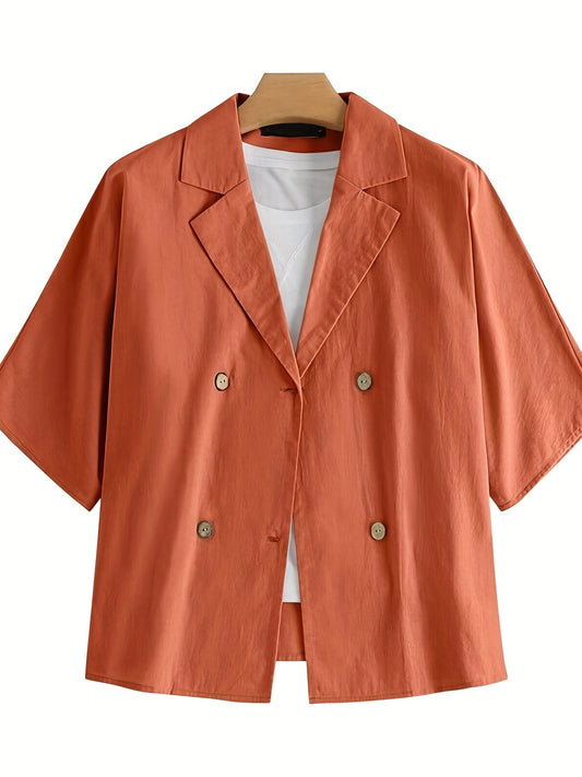 Sixsr Half Sleeve Lapel Collar Blazer, Casual Solid Blazer For Spring & Summer, Women's Clothing