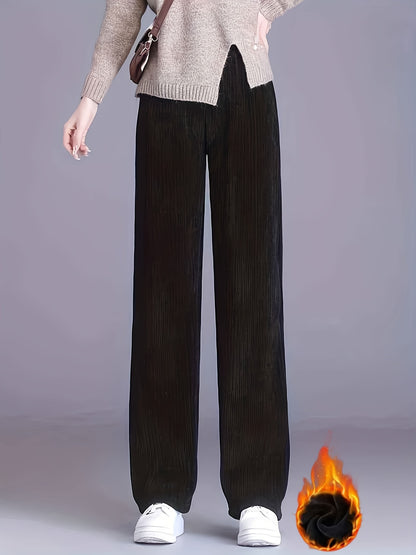 Sixsr Solid Fleece Straight Leg Pants, Casual High Waist Thermal Pants For Fall & Winter, Women's Clothing