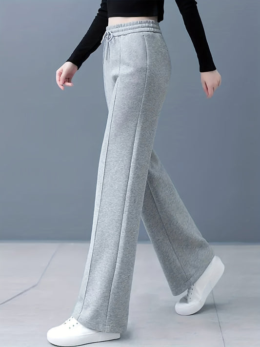 Sixsr Solid Drawstring Straight Leg Sweatpants, Casual High Waist Loose Pants, Women's Clothing