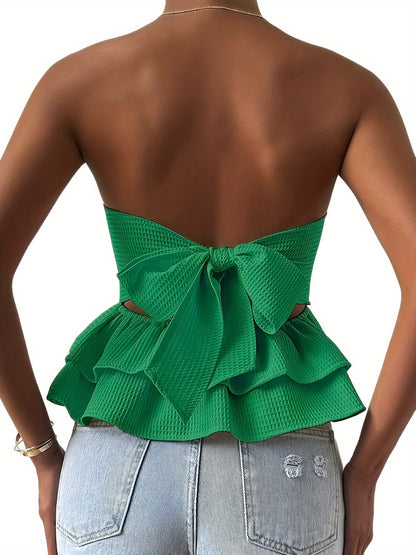 Sixsr  Layered Hem Solid Top, Elegant Sleeveless Top For Spring & Summer, Women's Clothing