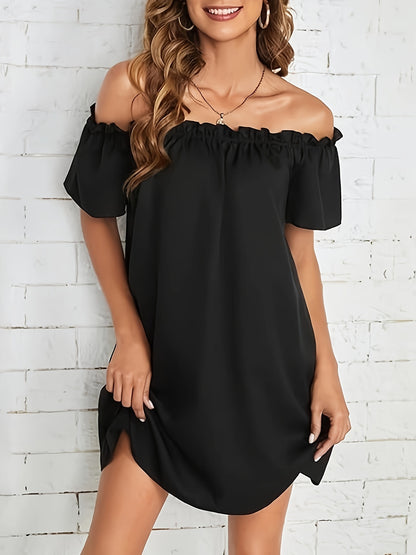 Off Shoulder Loose Dress, Casual Short Sleeve Dress For Spring & Summer, Women's Clothing