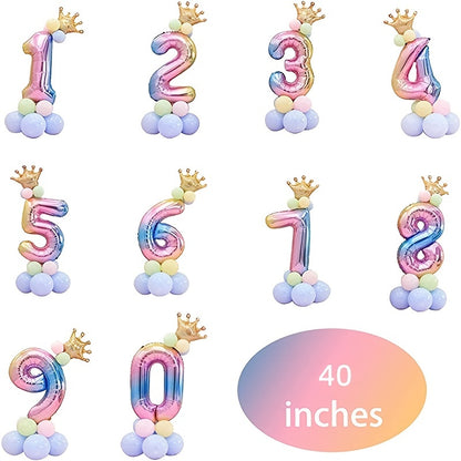 40-Inch Giant Rainbow Number Balloons 0-9 - Vibrant, Helium-Filled, Aluminum Foil Polyester Film - Perfect for Birthday, Fantasy, Anniversary, and Commemorative Celebrations