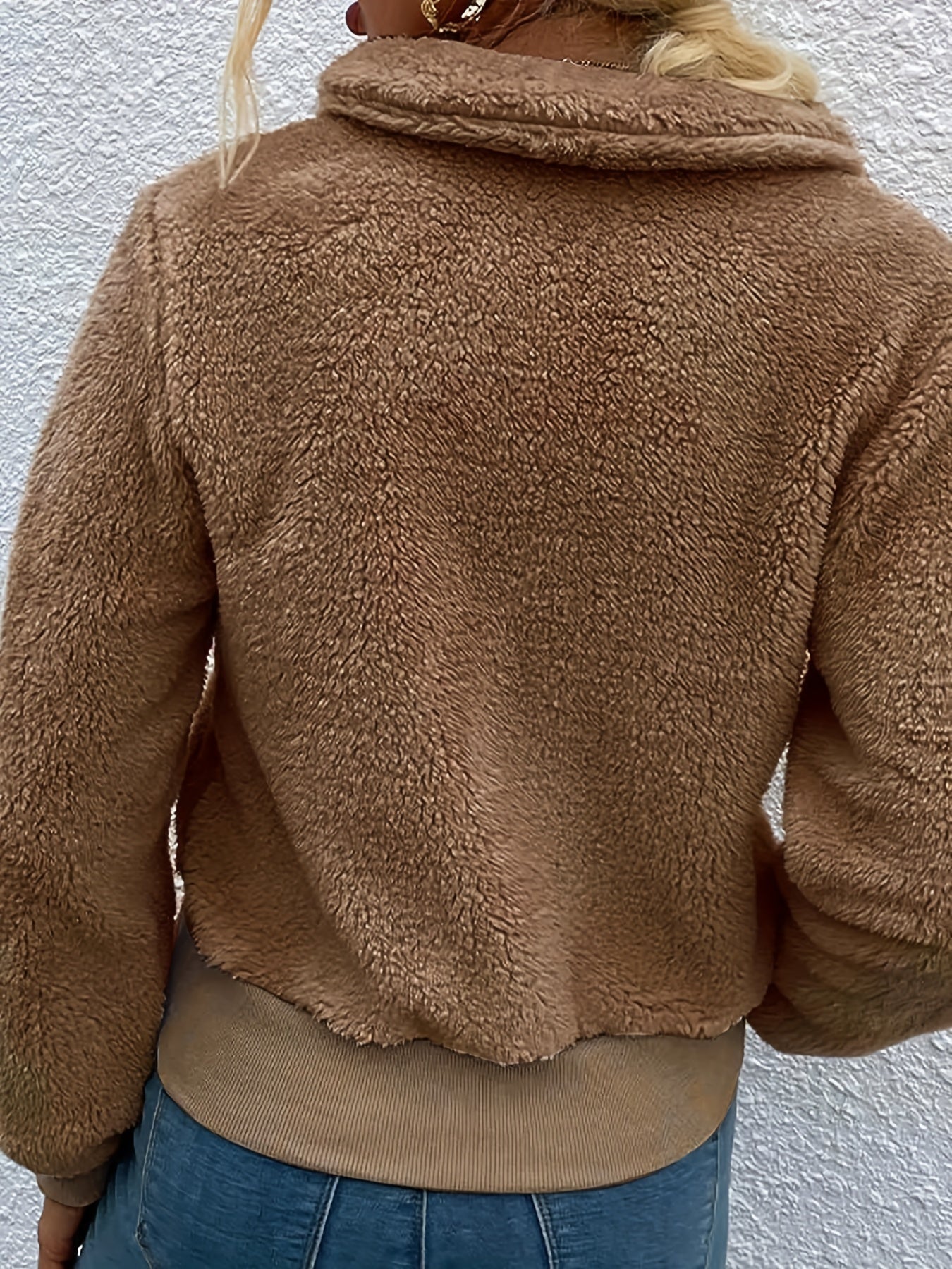 Sixsr Solid Button Front Plush Jacket Coat, Casual Long Sleeve Warm Coat, Women's Clothing