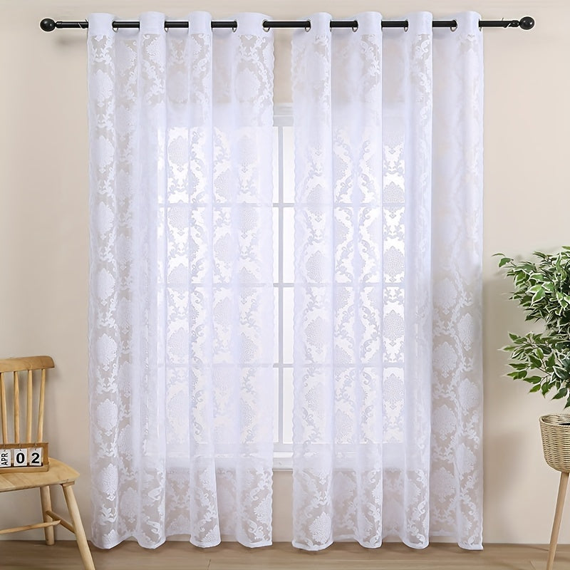 1PC Exquisite Lace Flower Embroidered Grommet Top Curtain - Elevate Your Living Room, Bedroom, or Office with Elegant Home Decor - Easy to Hang, Durable, and Versatile