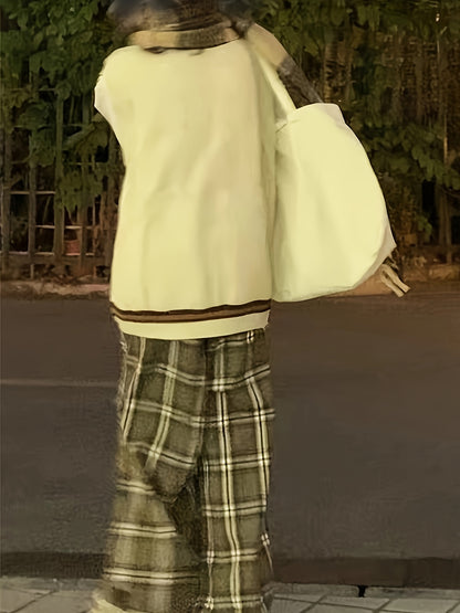 Sixsr Preppy Style V Neck Cable Knit Vest, Casual Sleeveless Loose Sweater Vest, Women's Clothing