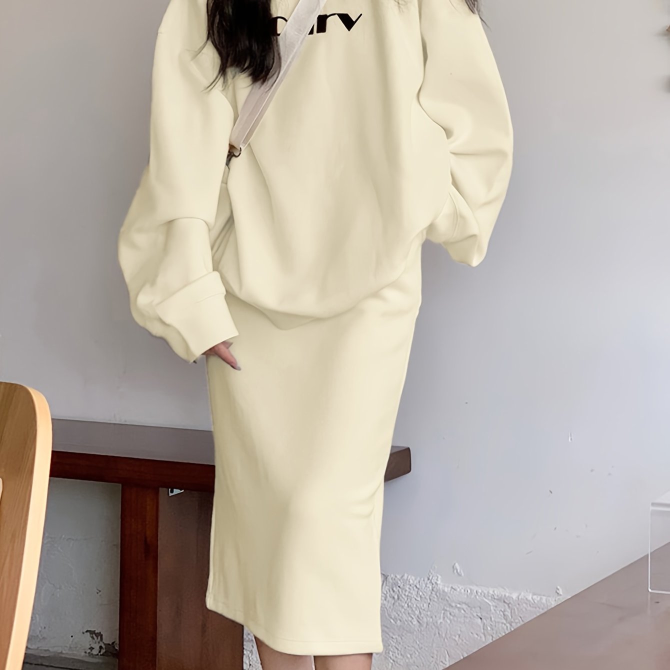 Sixsr Casual Two-piece Set, Letter Print Long Sleeve Sweatshirt & Skirt Outfits, Women's Clothing