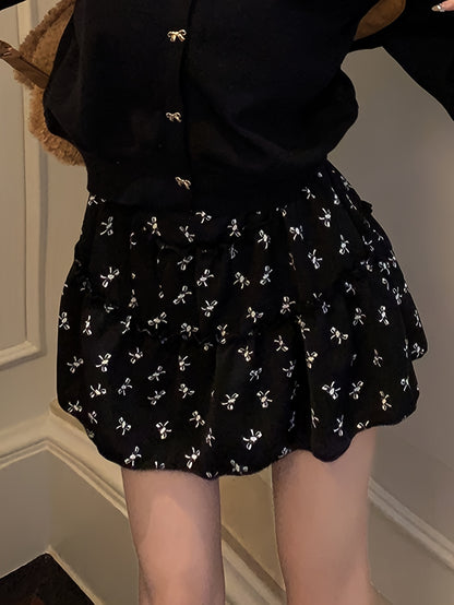 Sixsr Bow Print Ruffle Hem Skirt, Casual Mini Skirt For Summer, Women's Clothing