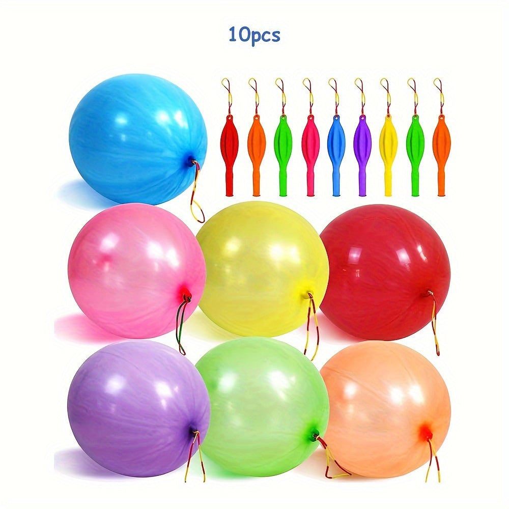 10/20pcs Heavy Duty Punch Balloons, Party Favors, Bounce Balloons With Rubber Band Handle For Birthday Party Decor, Holiday Accessory, Party Pack, Outdoor Toys, Christmas, Halloween, Thanksgiving Decor