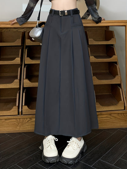 Sixsr Solid Pleated Swing Skirt, Versatile High Waist Skirt For Spring & Summer, Women's Clothing