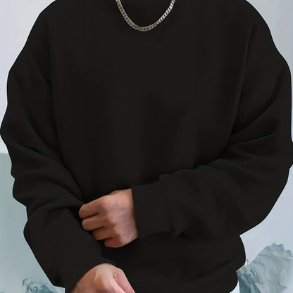 Sixsr Basic Solid Color Sweatshirt, Men's Casual Graphic Design Slightly Stretch Crew Neck Pullover Sweatshirt For Autumn Winter