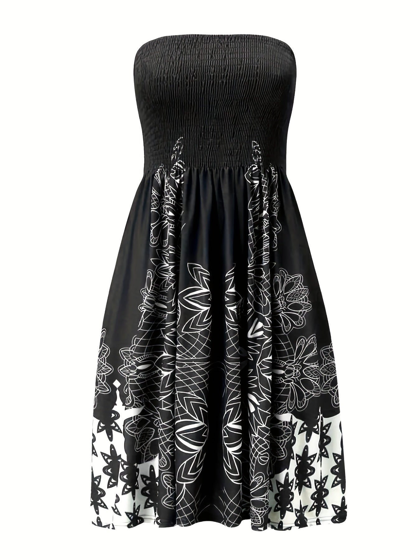 Sixsr Floral Print Off Shoulder Dress, Casual Shirred Pleated Midi Dress, Women's Clothing