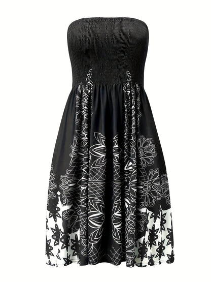 Sixsr Floral Print Off Shoulder Dress, Casual Shirred Pleated Midi Dress, Women's Clothing