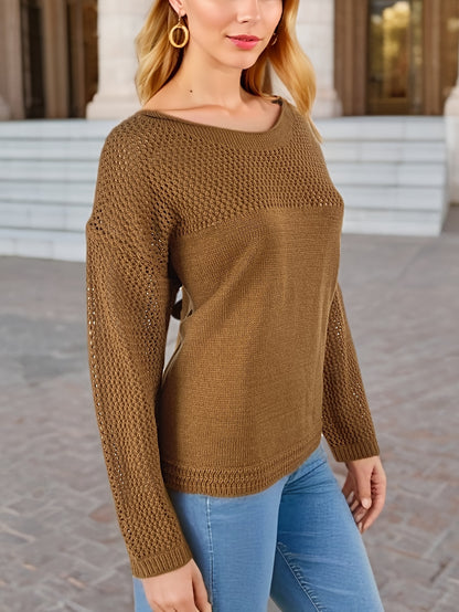 Sixsr Cut Out Crew Neck Pullover Sweater, Casual Long Sleeve Sweater, Women's Clothing