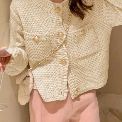 Sixsr Solid Button Front Cardigan, Elegant Long Sleeve Outwear For Spring & Fall, Women's Clothing