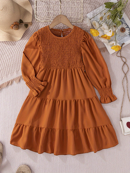 Chic Casual Girls' Summer Dress - Durable Fit & Flare Style with Shirred Detail, Ideal for Parties & Outdoors