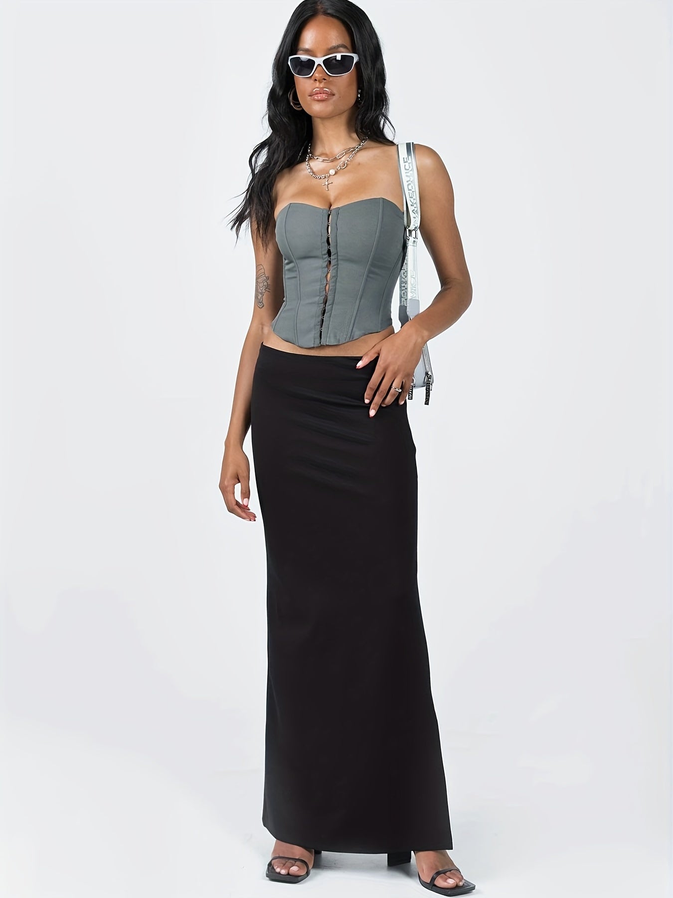 Sixsr Solid Hanky Hem Corset Crop Top, Casual Button Front Tube Top For Club & Party, Women's Clothing