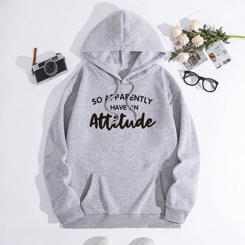 Sixsr I Have An Attitude Print Hoodies, Drawstring Kangaroo Pocket Casual Sweatshirt For Spring & Fall, Women's Clothing