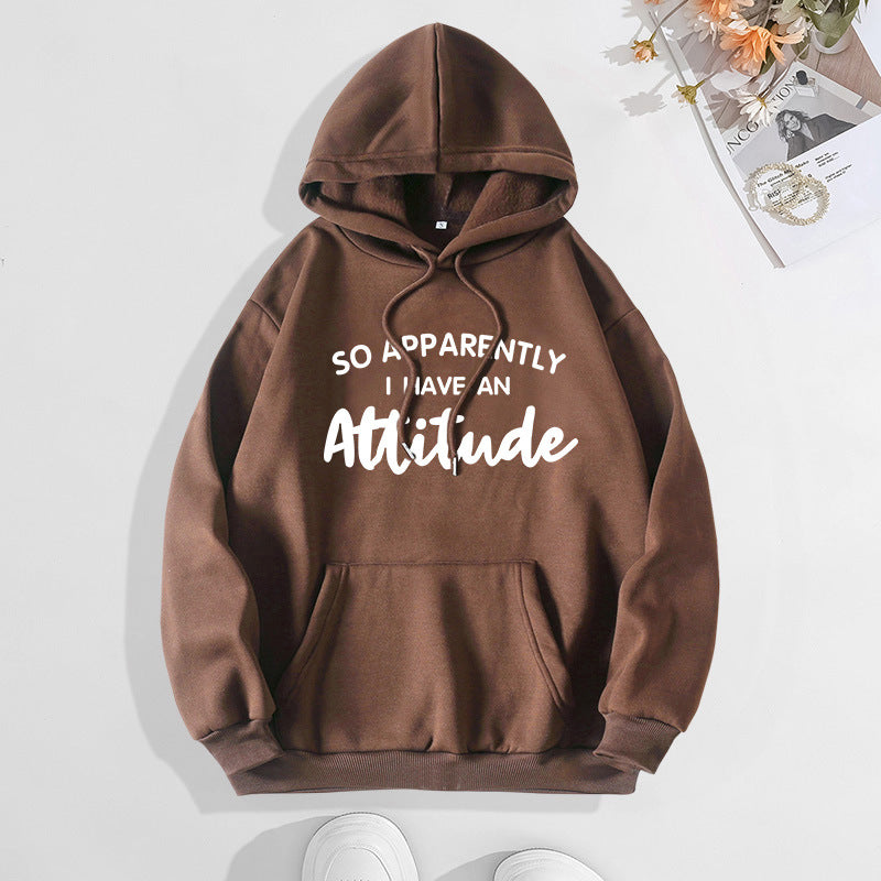 Sixsr I Have An Attitude Print Hoodies, Drawstring Kangaroo Pocket Casual Sweatshirt For Spring & Fall, Women's Clothing