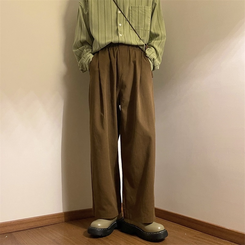 2024 Men's Japanese Retro Solid Color Wide Leg Pants Elastic Overalls Fashion Trendy Trousers Streetwear Loose Casual Pants