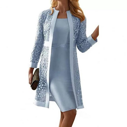 sixsr Spring Autumn Two Piece Dress Women Long Sleeve Knee Length Jacket Mother of The Bride Dresses Formal Party Evening Gown Dress Plus Size S-5XL