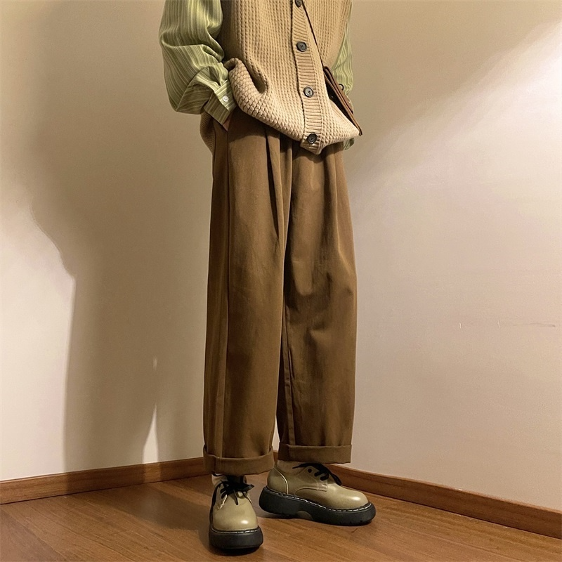 2024 Men's Japanese Retro Solid Color Wide Leg Pants Elastic Overalls Fashion Trendy Trousers Streetwear Loose Casual Pants