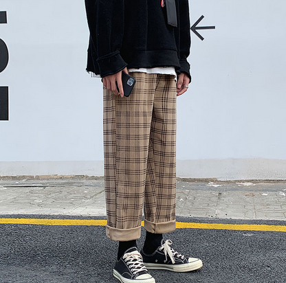 Autumn Corduroy Pants Men Fashion Retro Casual Plaid Pants Men Streetwear Hip Hop Loose Straight Trousers Male Large Size M-5XL