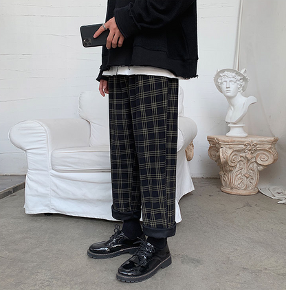 Autumn Corduroy Pants Men Fashion Retro Casual Plaid Pants Men Streetwear Hip Hop Loose Straight Trousers Male Large Size M-5XL