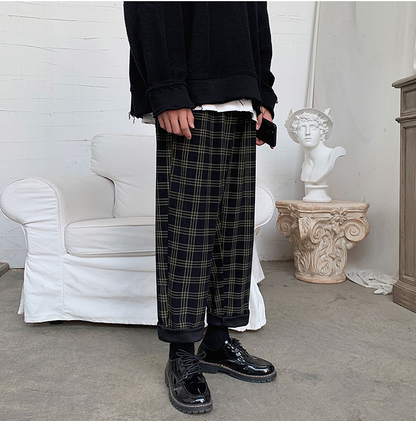 Autumn Corduroy Pants Men Fashion Retro Casual Plaid Pants Men Streetwear Hip Hop Loose Straight Trousers Male Large Size M-5XL